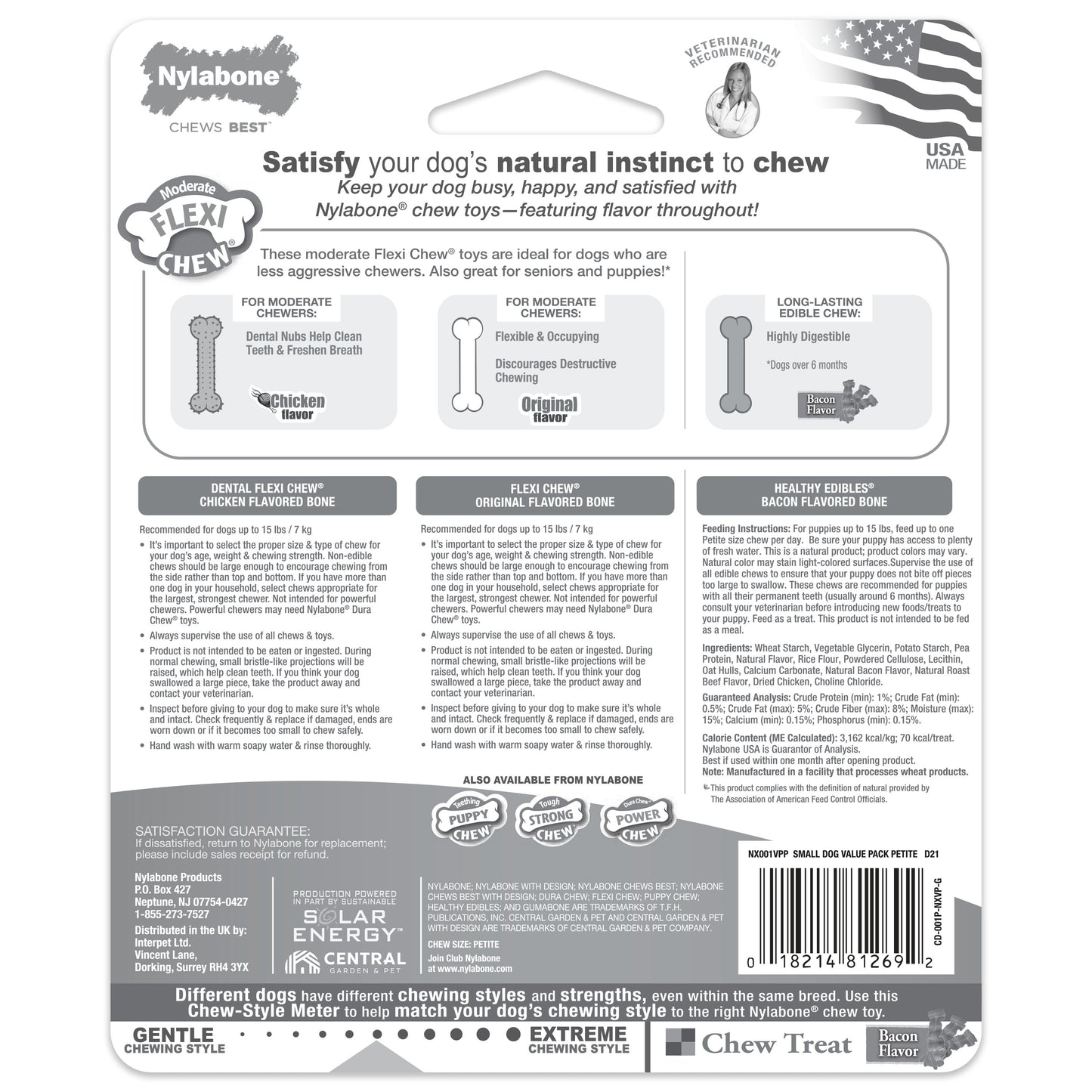 Nylabone Healthy Edibles and Flexi Chew Value Pack Chicken  Bacon, 1ea/XS/Petite  Up To 15 Lbs. 3 ct