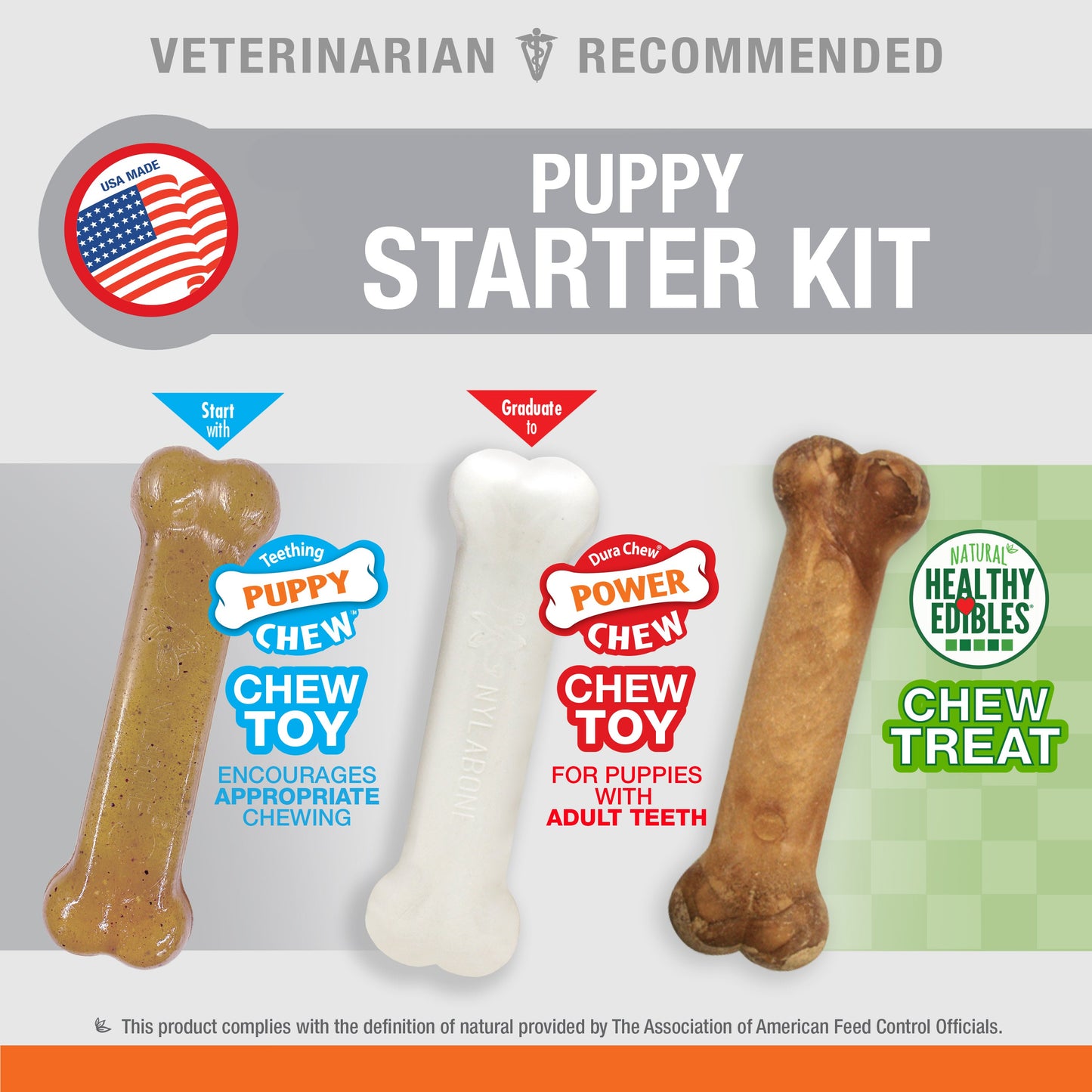 Nylabone Puppy Starter Kit Dog Chew Toys  Treat Chicken  Bacon, 1ea/SMall/Regular  Up To 25 Ibs. 3 ct
