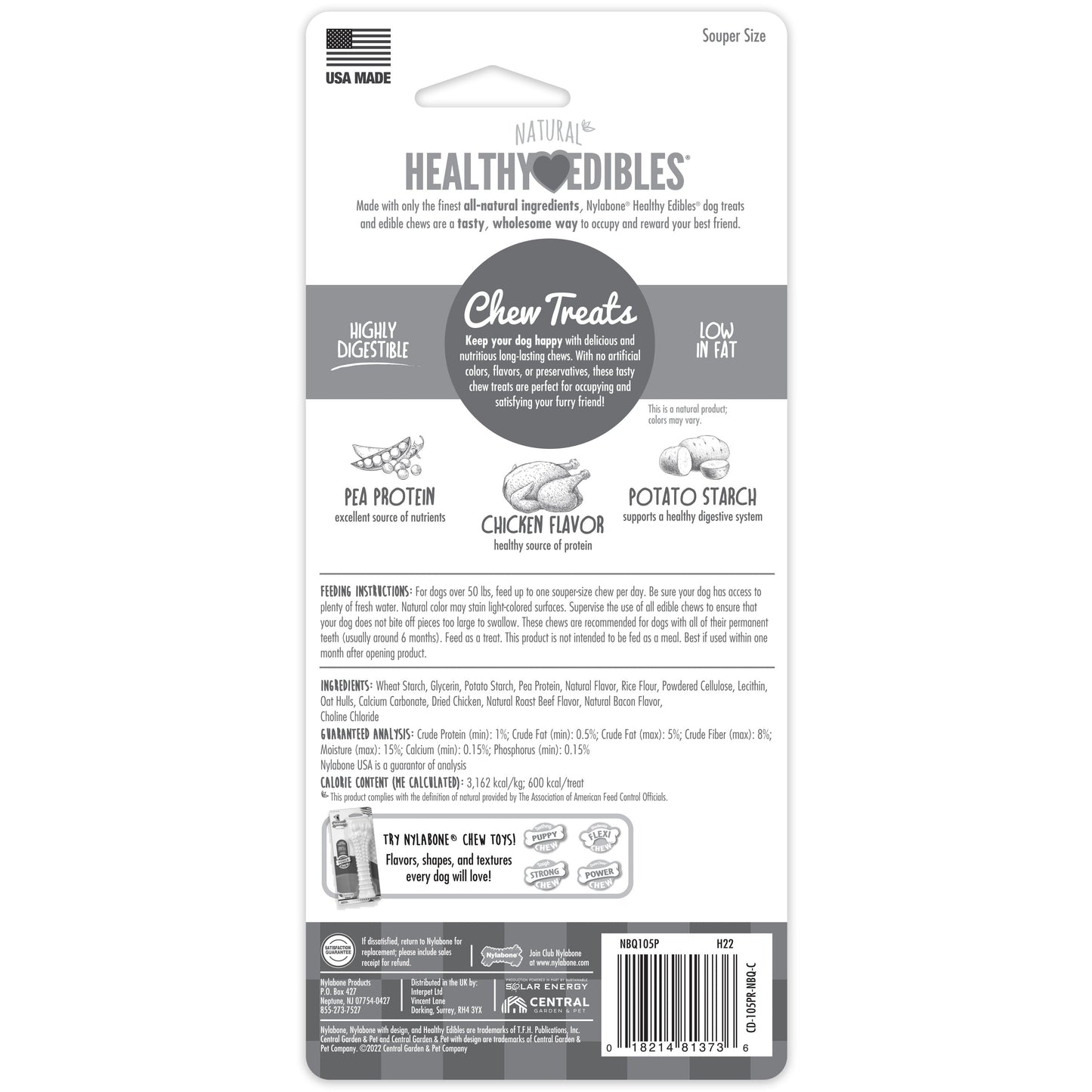 Nylabone Healthy Edibles AllNatural Long Lasting Chew Treats Chicken, 1ea/XL/Souper  50 Lbs. 1 ct