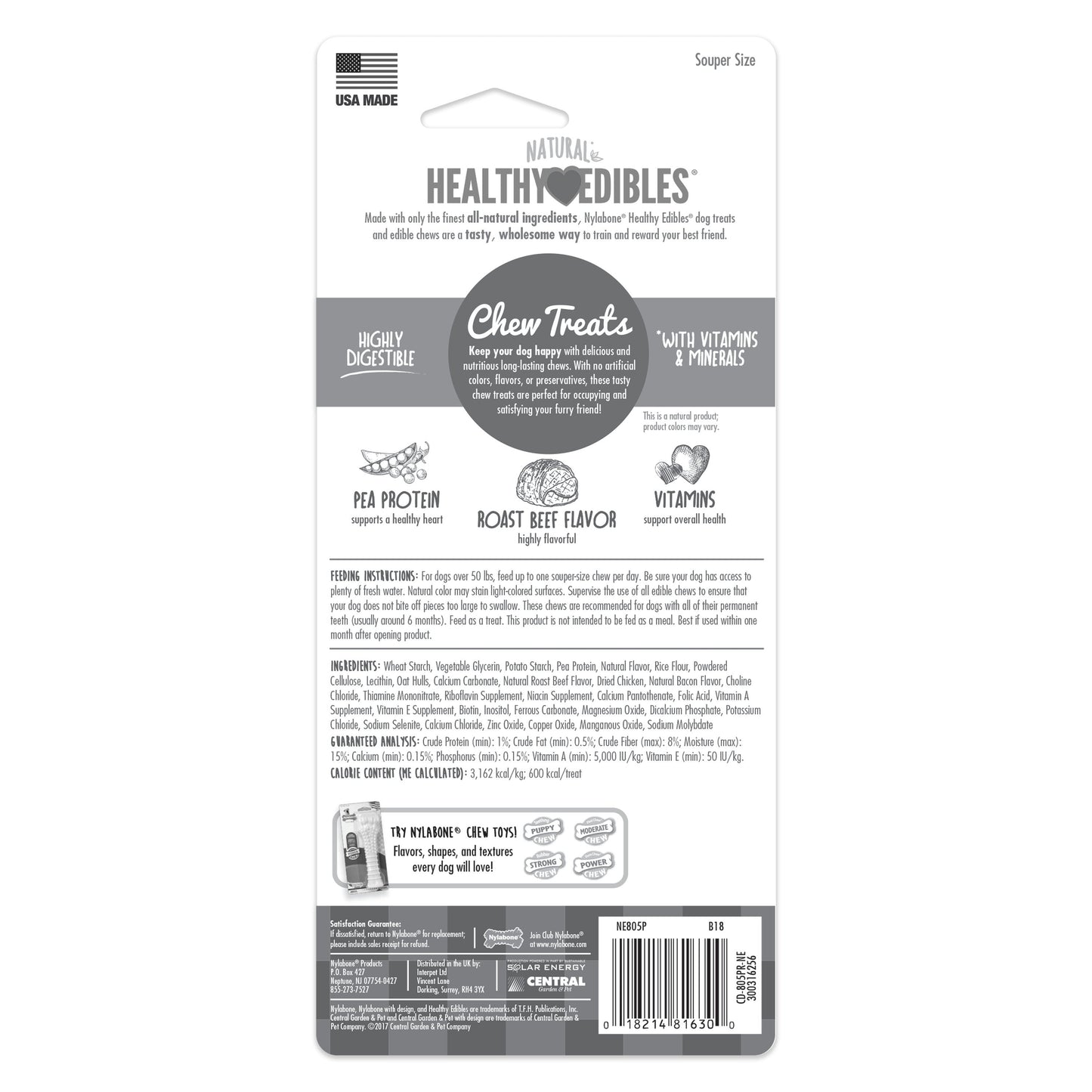 Nylabone Healthy Edibles AllNatural Long Lasting Chew Treats 1 Count, 1ea/Souper  50 lb