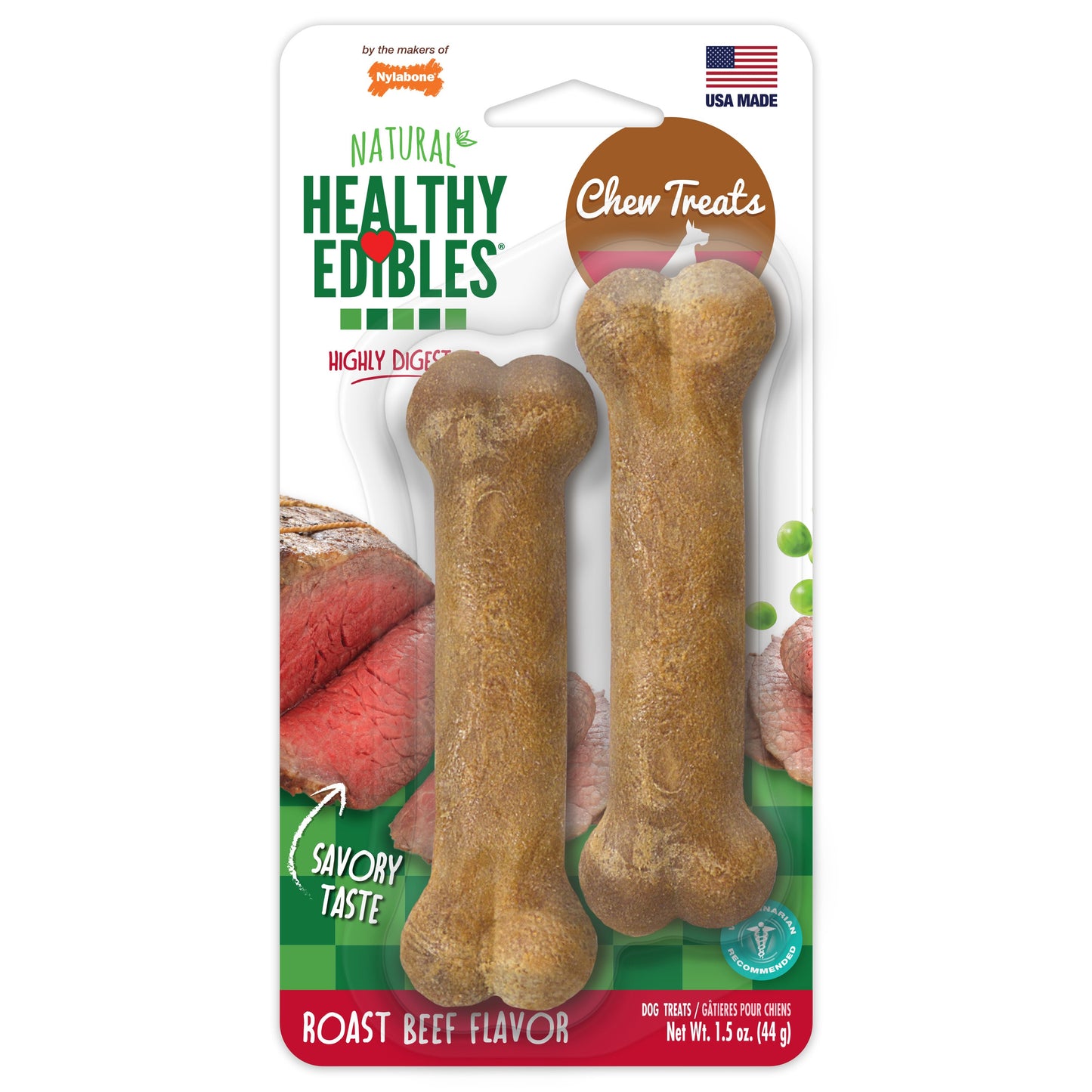 Nylabone Healthy Edibles AllNatural Long Lasting Chew Treats Roast Beef, 1ea/XS/Petite  Up To 15 Lbs. 2 ct