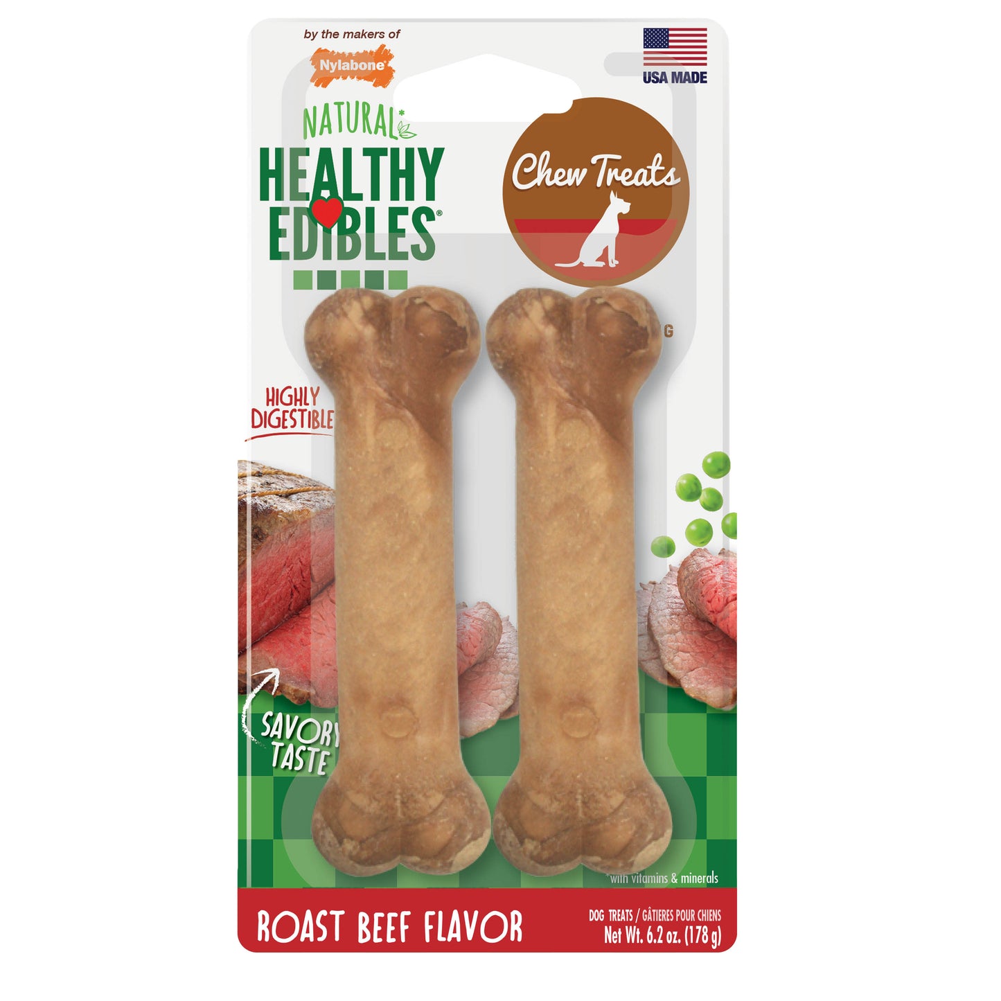 Nylabone Healthy Edibles AllNatural Long Lasting Chew Treats 2 count, 1ea/Wolf  Up To 35 lb