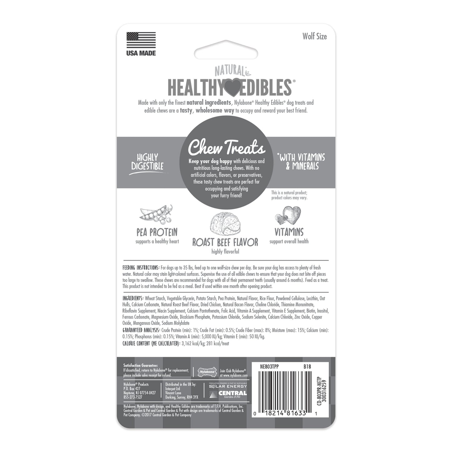 Nylabone Healthy Edibles AllNatural Long Lasting Chew Treats 2 count, 1ea/Wolf  Up To 35 lb