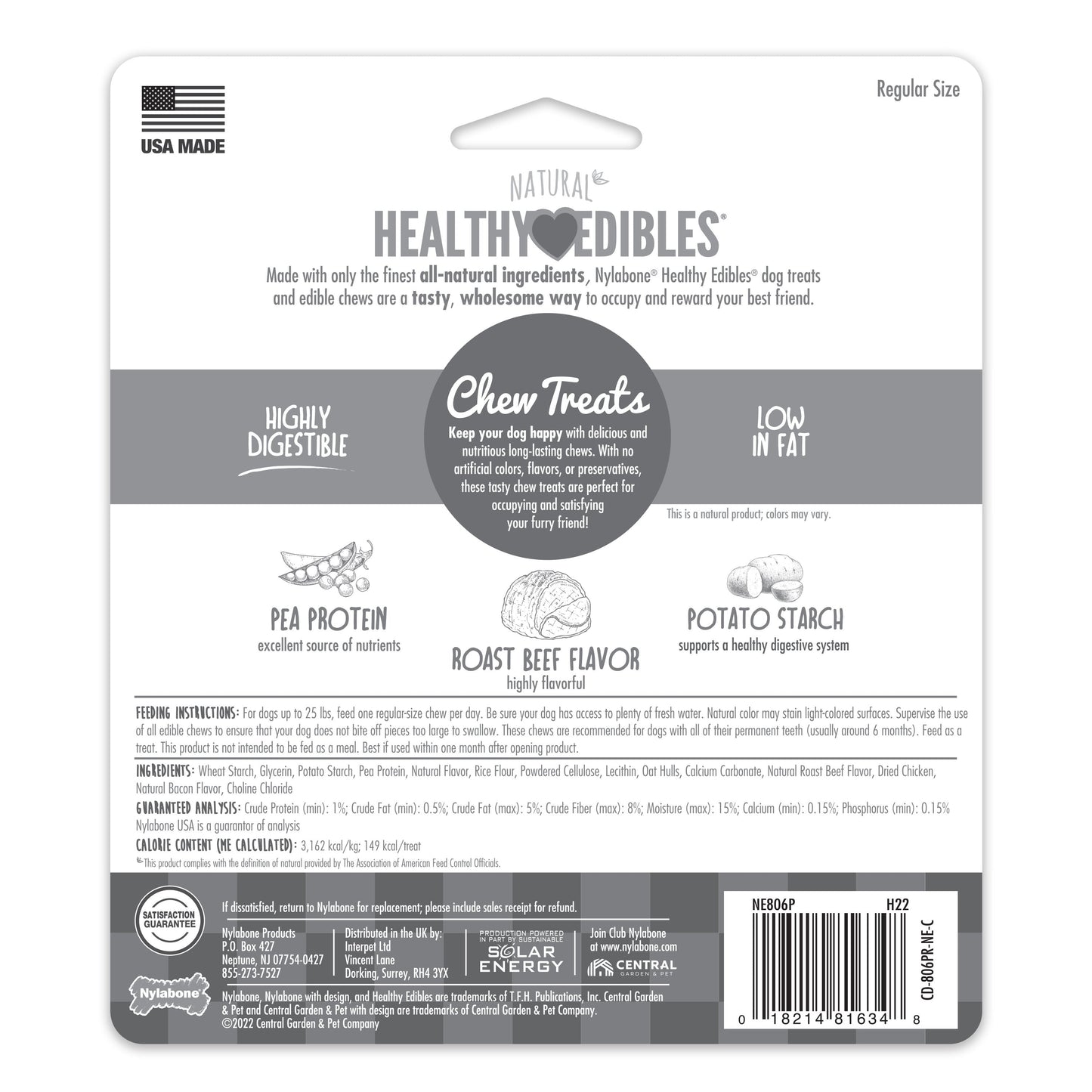 Nylabone Healthy Edibles AllNatural Long Lasting Chew Treats Roast Beef, 1ea/SMall/Regular  Up To 25 Ibs. 3 ct