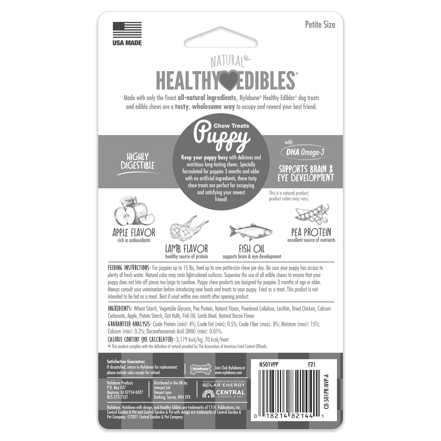 Nylabone Healthy Edibles AllNatural Long Lasting Puppy Chew Treats Lamb  Apple, 1ea/XS/Petite  Up To 15 Lbs. 4 ct