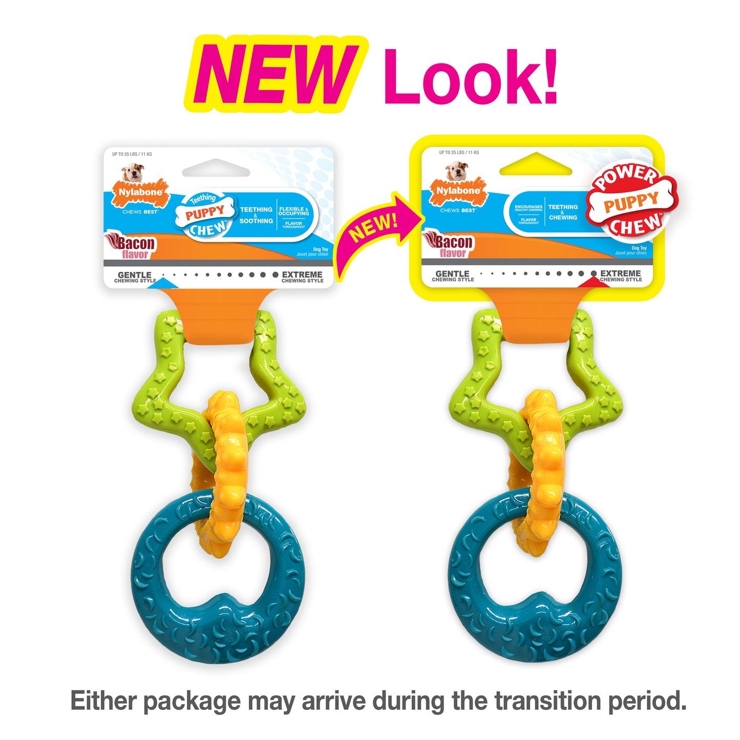 Nylabone Puppy Power Chew Puppy Teething Rings Bacon, 1ea/SMall/Regular  Up To 25 Ibs. 1 ct