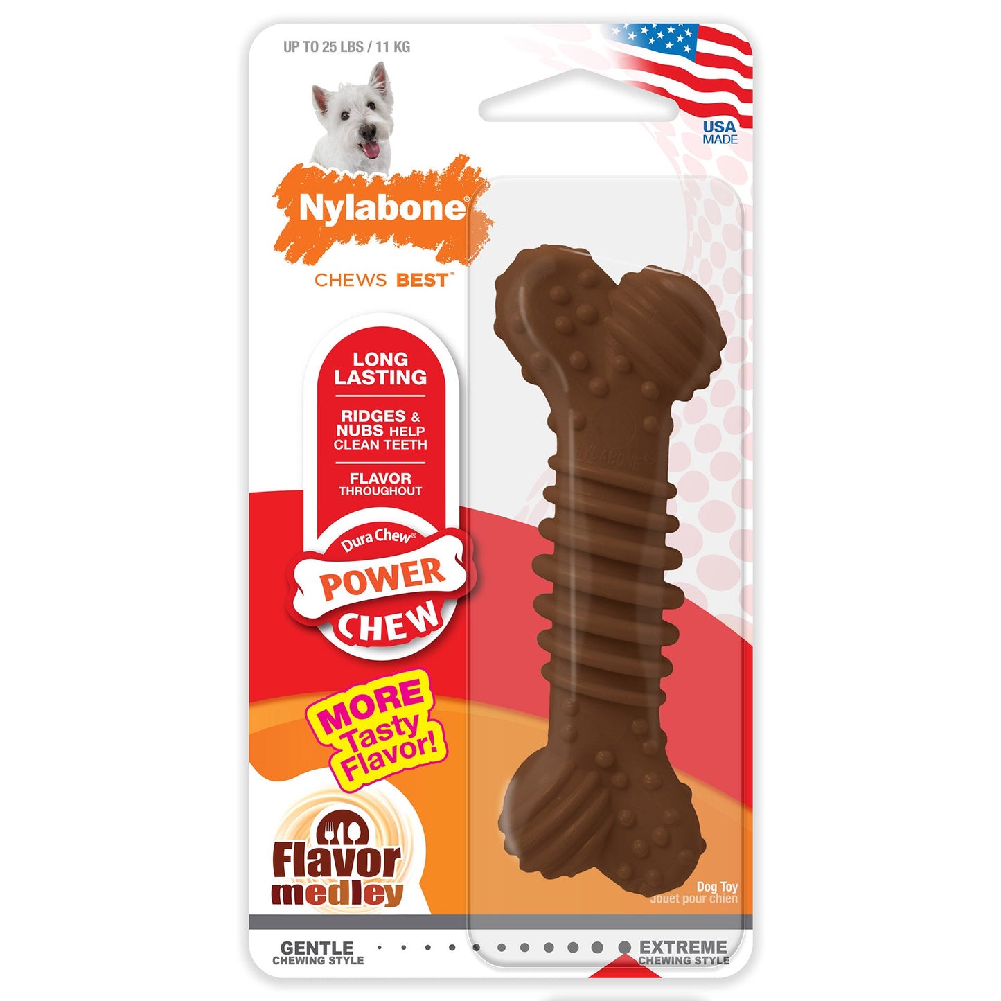Nylabone Flavor Frenzy Power Chew Durable Dog Chew Toy Flavor Medley, 1ea/SMall/Regular  Up To 25 Ibs. 1 ct