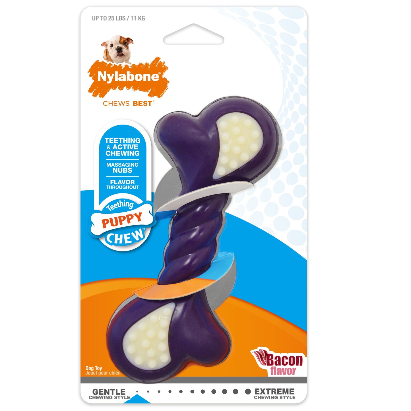 Nylabone Just for Puppies Double Action Bone Puppy Dog Teething Chew Toy Bacon, 1ea/SMall/Regular  Up To 25 Ibs. 1 ct
