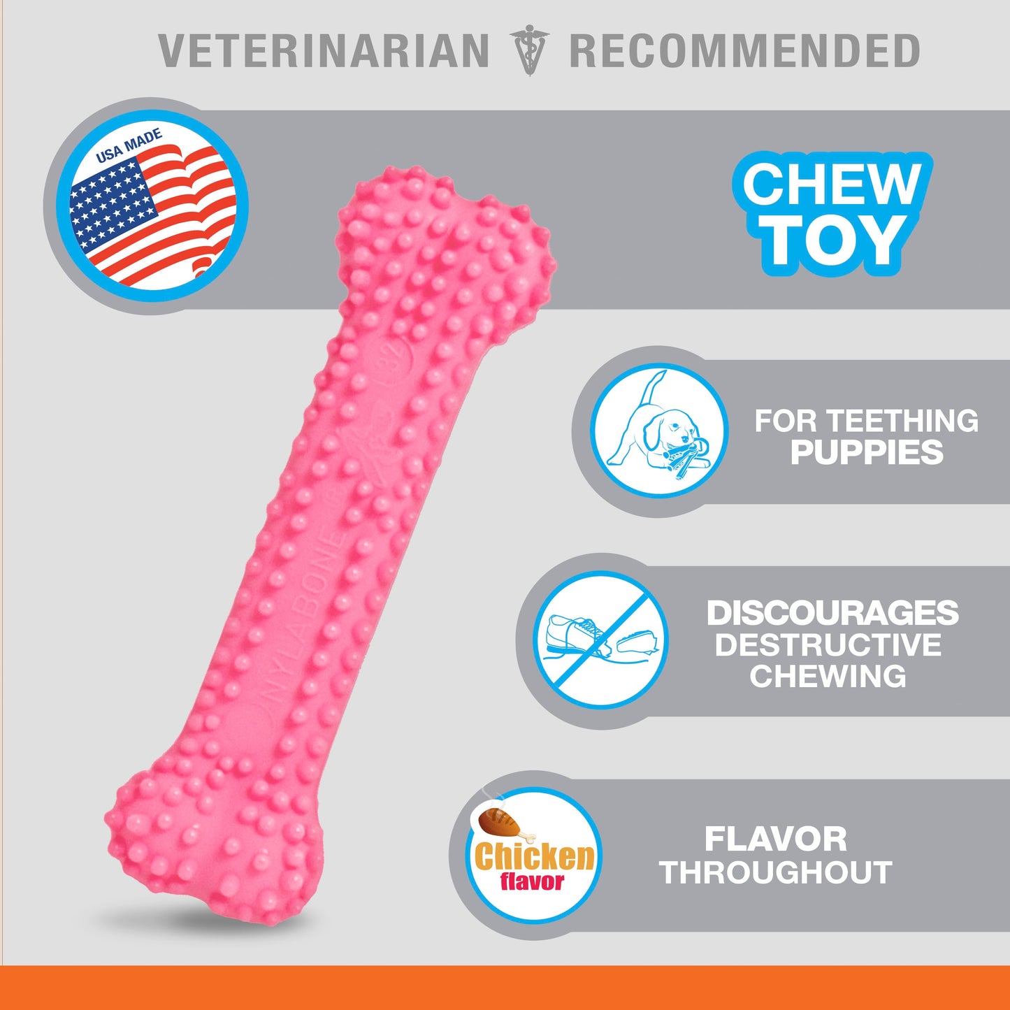 Nylabone Puppy Teething  Soothing Flexible Chew Toy Chicken, Pink, 1ea/XS/Petite  Up To 15 Lbs. 1 ct