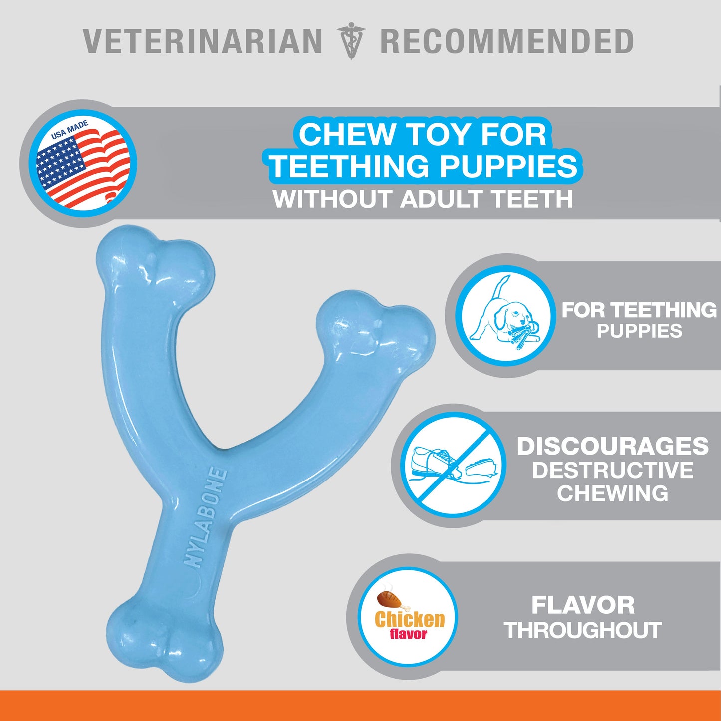 Nylabone Puppy Chew Toy Wishbone Chicken, Blue, 1ea/XS/Petite  Up To 15 Lbs. 1 ct