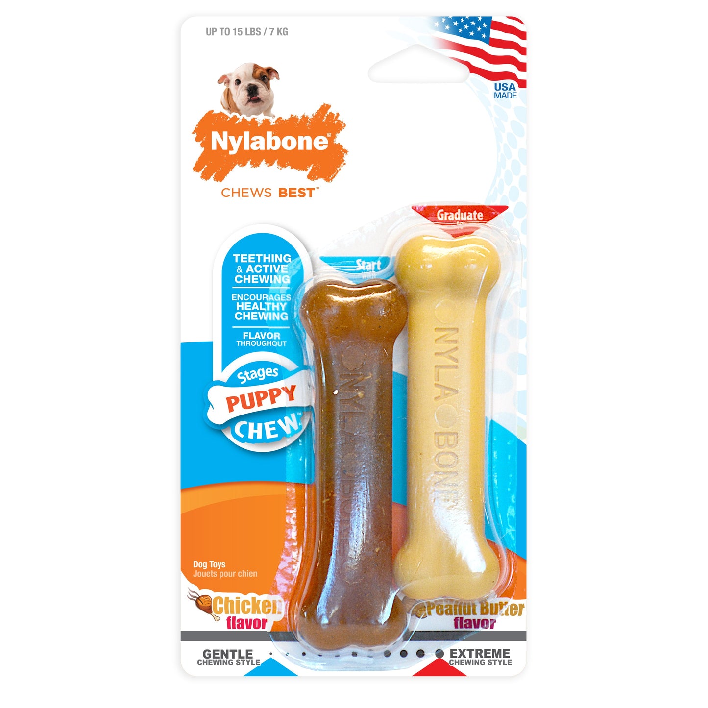 Nylabone Classic Puppy Chew Flavored Durable Dog Chew Toy Chicken  Peanut Butter, 1ea/XS/Petite  Up To 15 Lbs. 2 ct