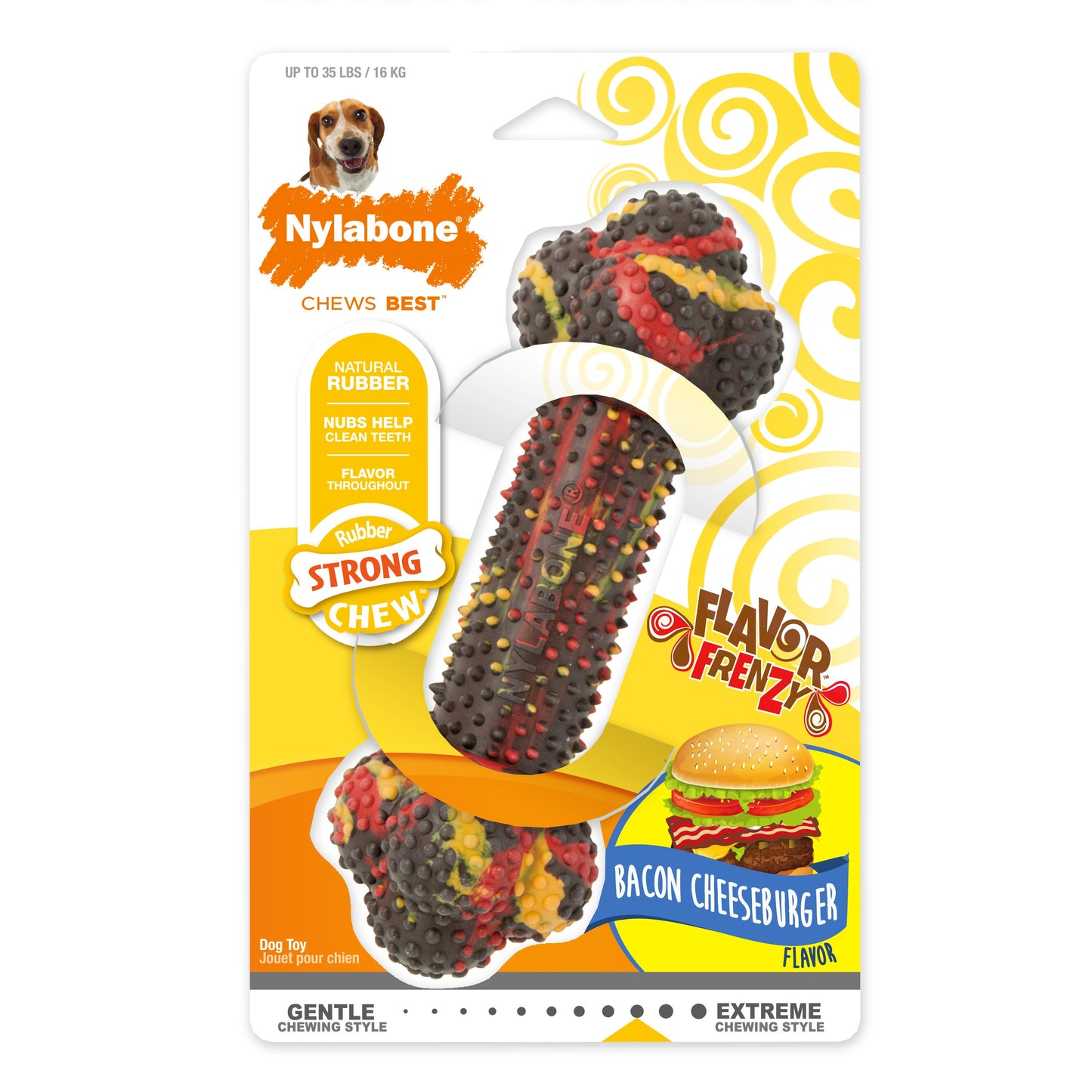 Nylabone Flavor Frenzy Strong Chew Dog Toy Bacon Cheeseburger, 1ea/Medium/Wolf  Up To 35 Lbs. 1 ct