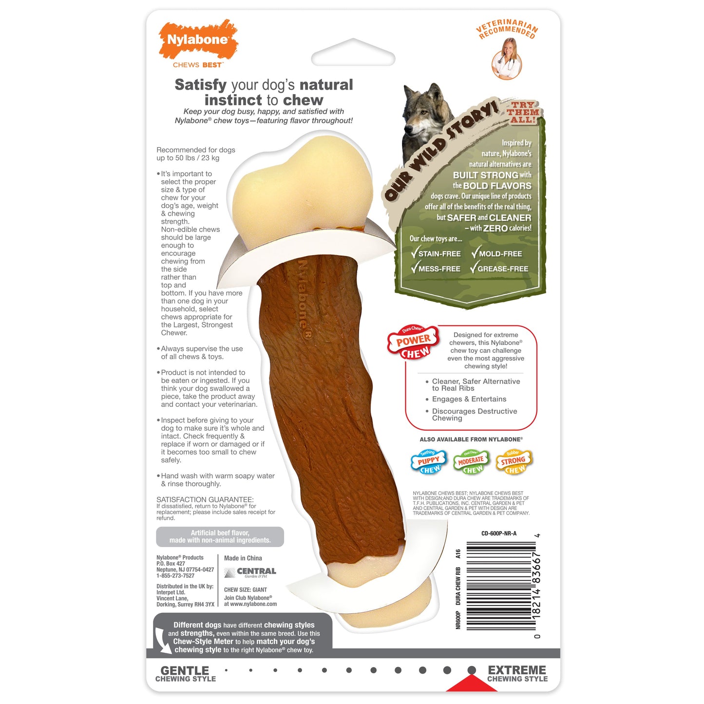 Nylabone Power Chew Marrow Bone Alternative Dog Chew Toy Beef, 1ea/Large/Giant  Up To 50 Lbs. 1 ct
