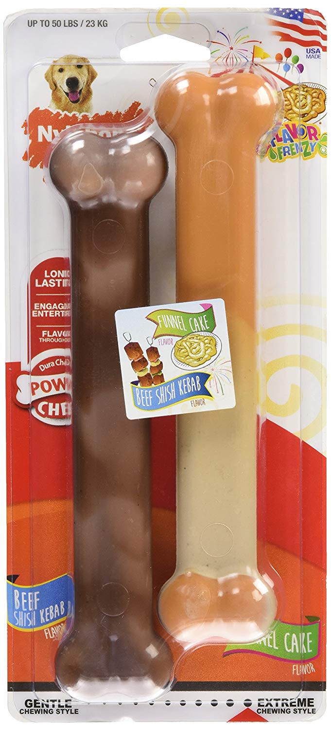 Nylabone Power Chew Flavor Frenzy Durable Dog Chew Toys Twin Pack Funnel Cake  Shish Kabob, 1ea/Large/Giant  Up To 50 Lbs. 2 ct
