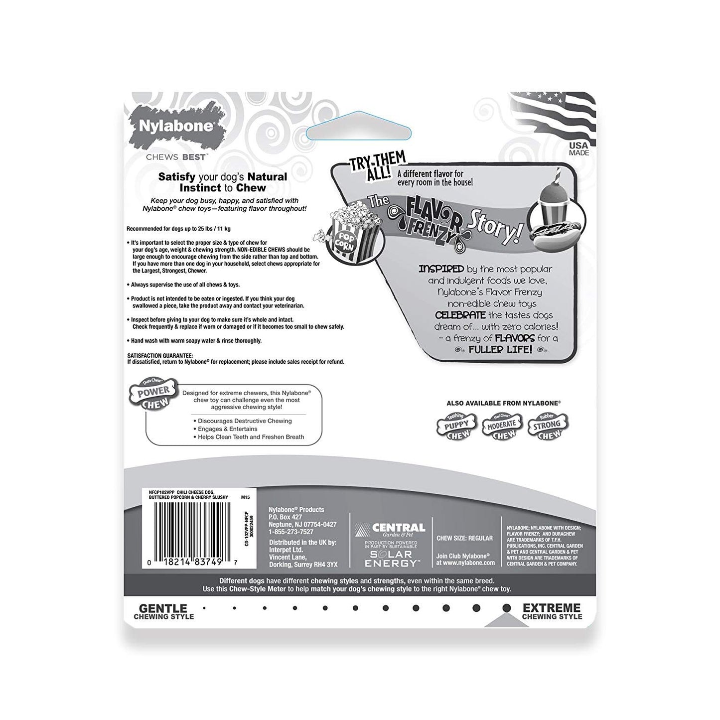 Nylabone Flavor Frenzy Power Chew Triple Pack Chili Cheese Dog, Popcorn  Cherry, 1ea/SMall/Regular  Up To 25 Ibs. 3 ct