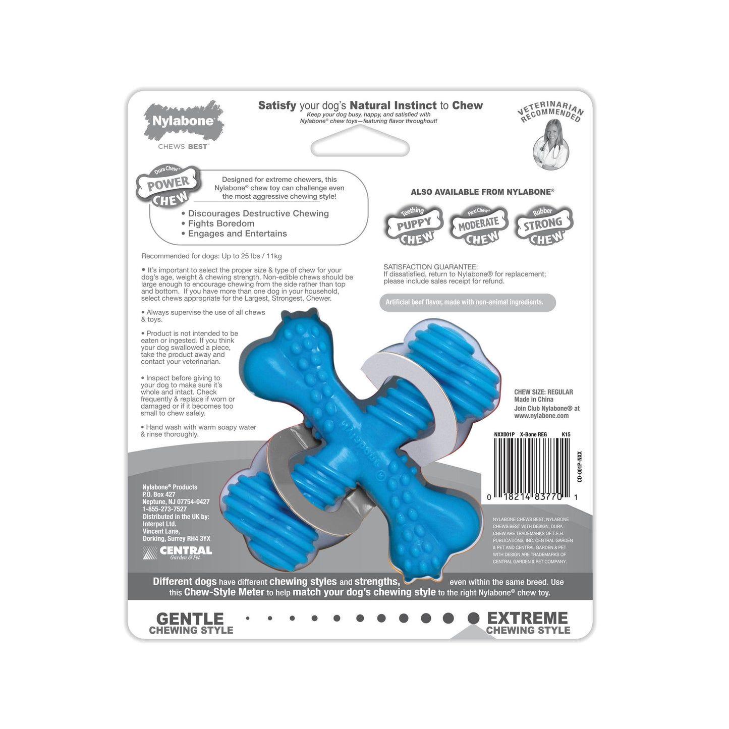 Nylabone Power Chew Comfort Hold X Bone Dog Toy Beef, 1ea/SMall/Regular  Up To 25 Ibs. 1 ct