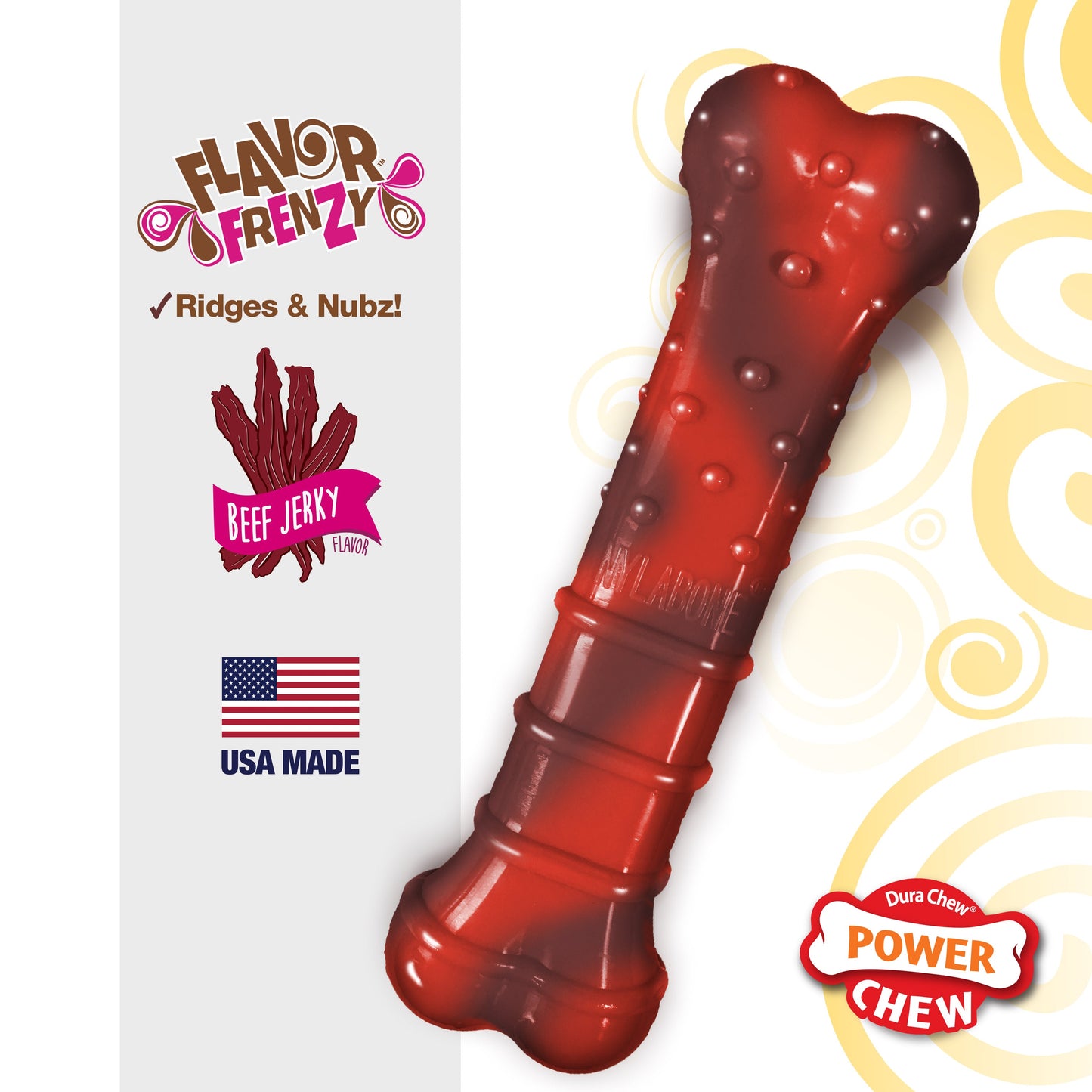 Nylabone Flavor Frenzy Power Chew Durable Dog Chew Toy Beef Jerky, 1ea/SMall/Regular  Up To 25 Ibs. 1 ct