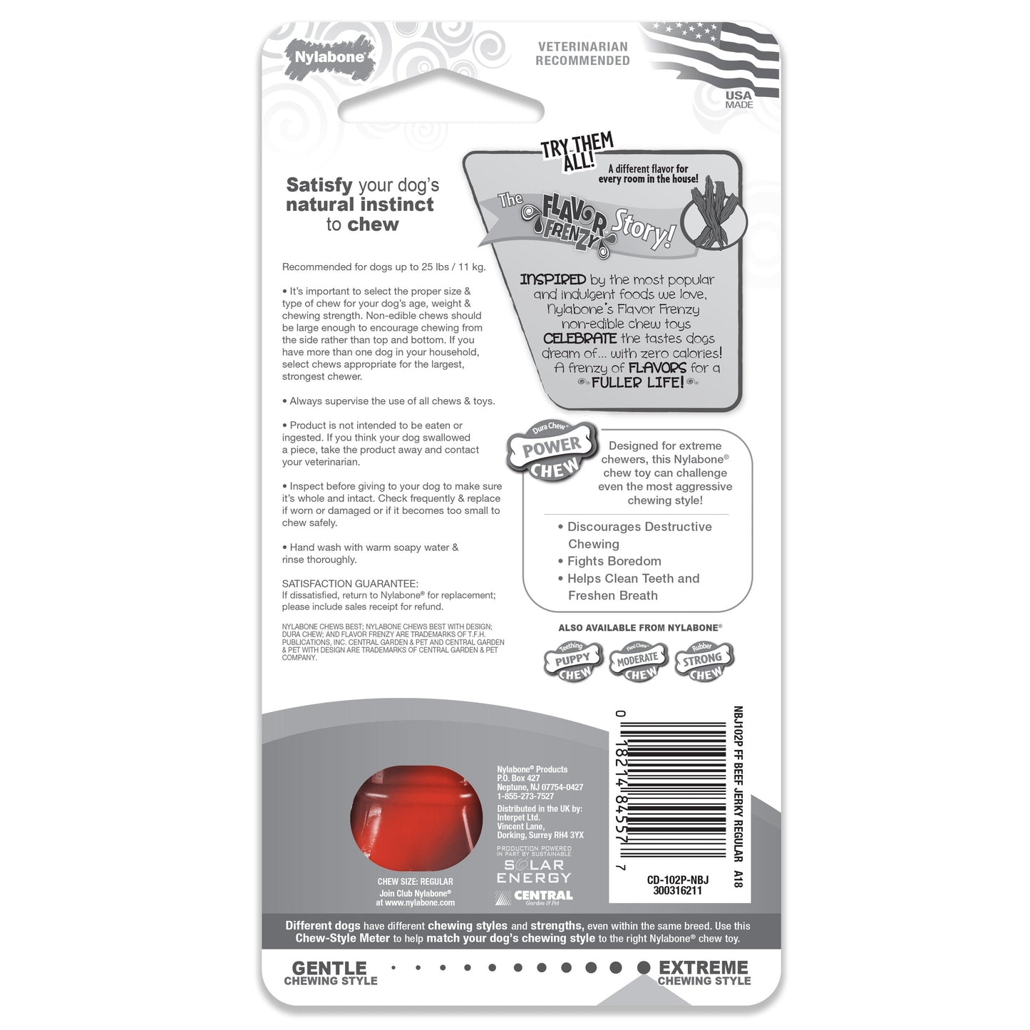 Nylabone Flavor Frenzy Power Chew Durable Dog Chew Toy Beef Jerky, 1ea/SMall/Regular  Up To 25 Ibs. 1 ct