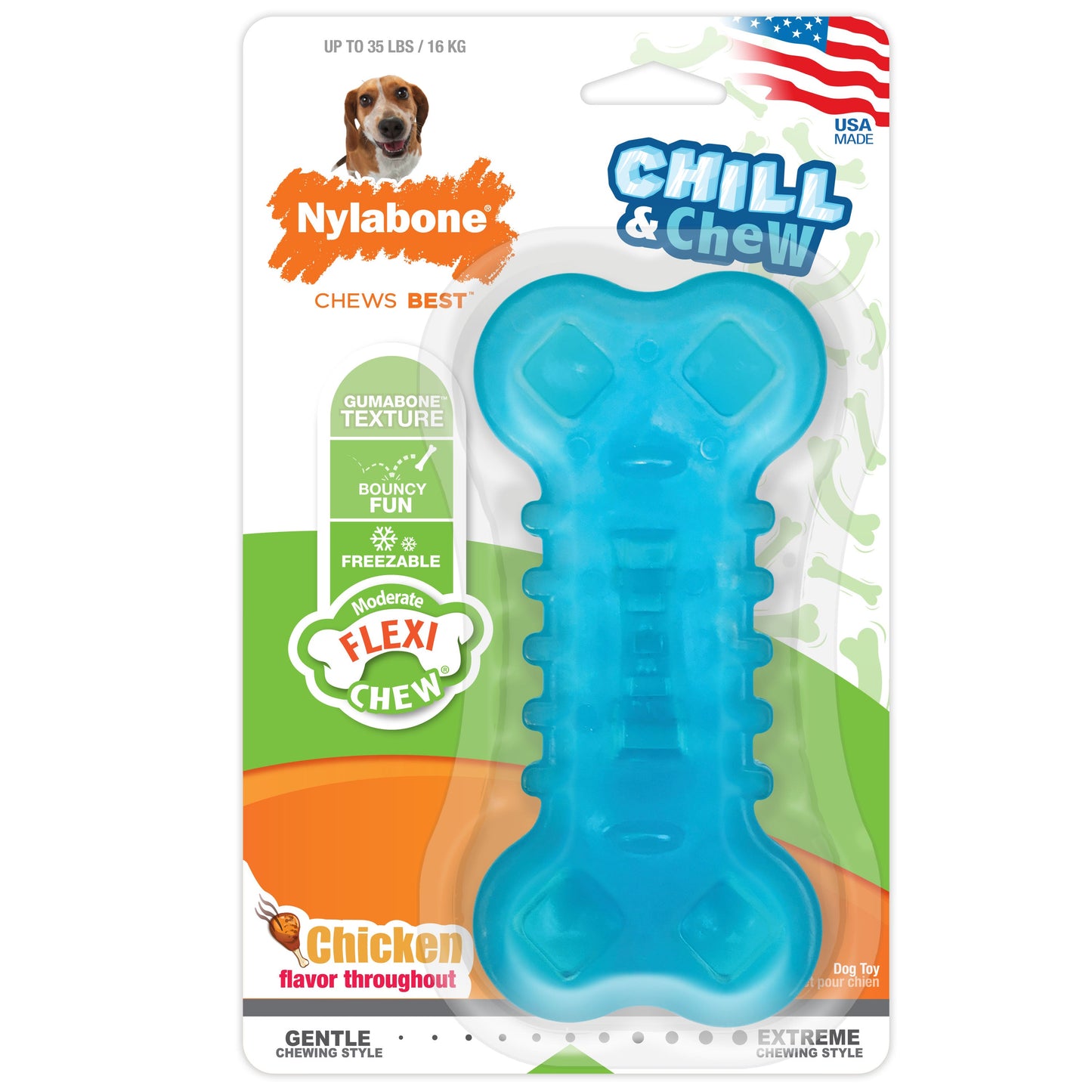 Nylabone Flexi Chew Chill  Chew Toy with Treat Pockets Chicken, Blue, 1ea/Medium 1 ct