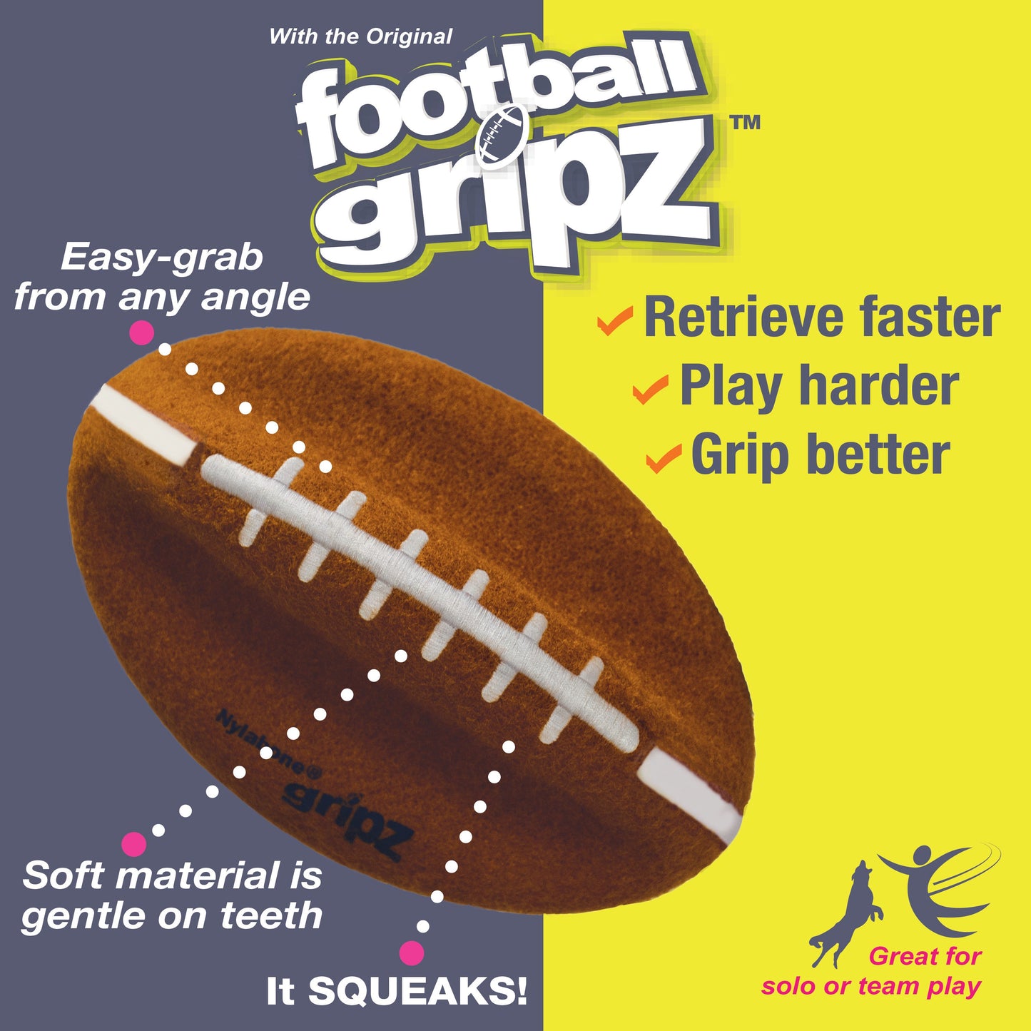 Nylabone Power Play Dog Football Gripz 1ea/Medium/Wolf  Up To 35 Lbs. 5.5 in 1 ct