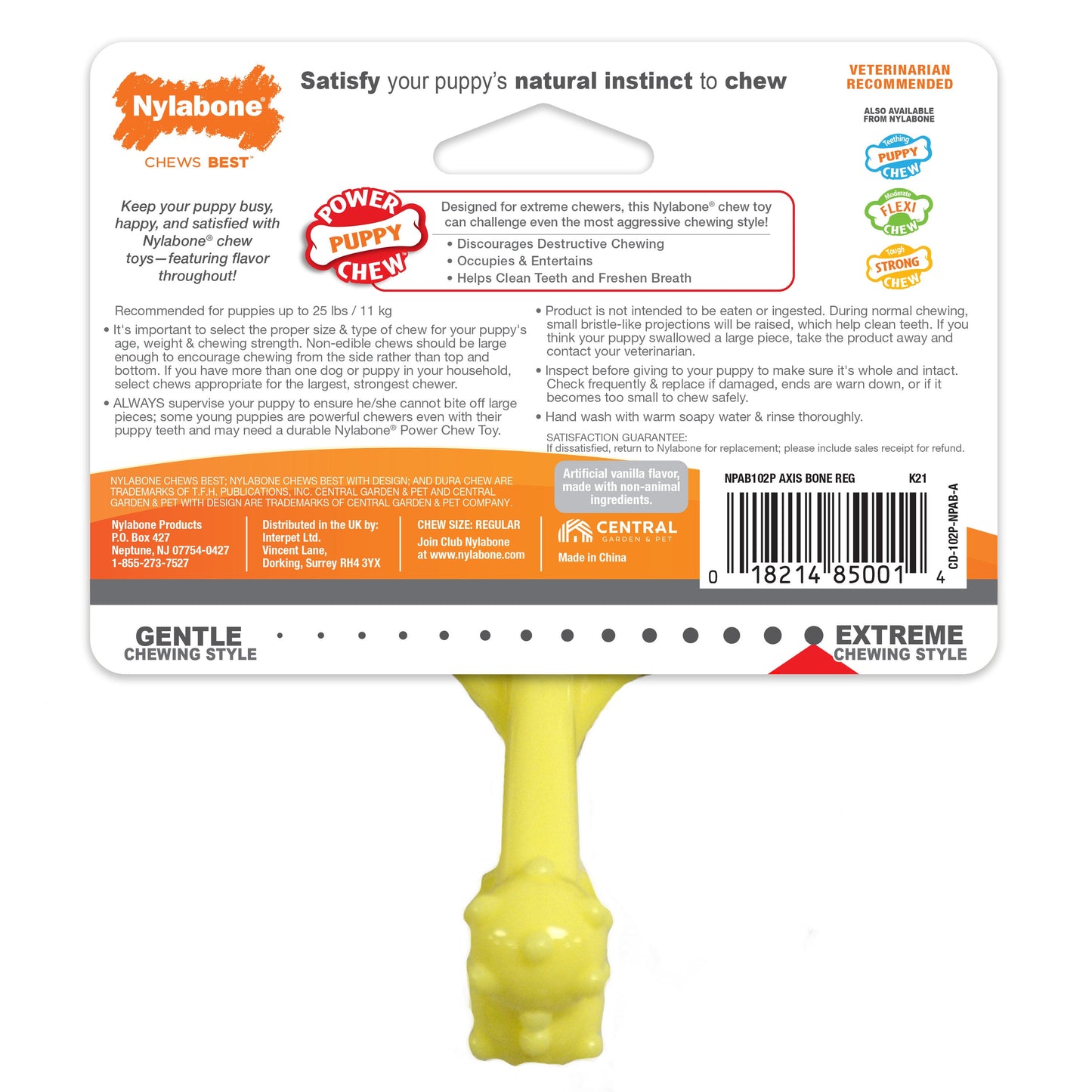 Nylabone Puppy Power Chew Axis Bone Nylon Chew Toy Vanilla, 1ea/SMall/Regular  Up To 25 Ibs. 1 ct