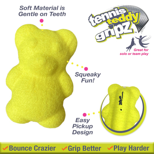Nylabone Power Play Tennis Teddy Gripz Bear Dog Toy 1ea/Medium/Wolf  Up To 35 Lbs. 1 ct
