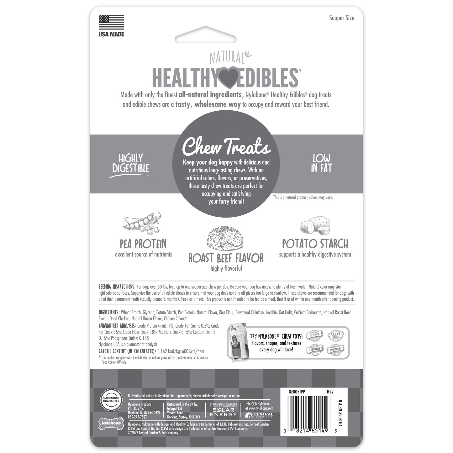 Nylabone Healthy Edibles AllNatural Long Lasting Chew Treats Roast Beef, 1ea/XL/Souper  50 Lbs. 2 ct