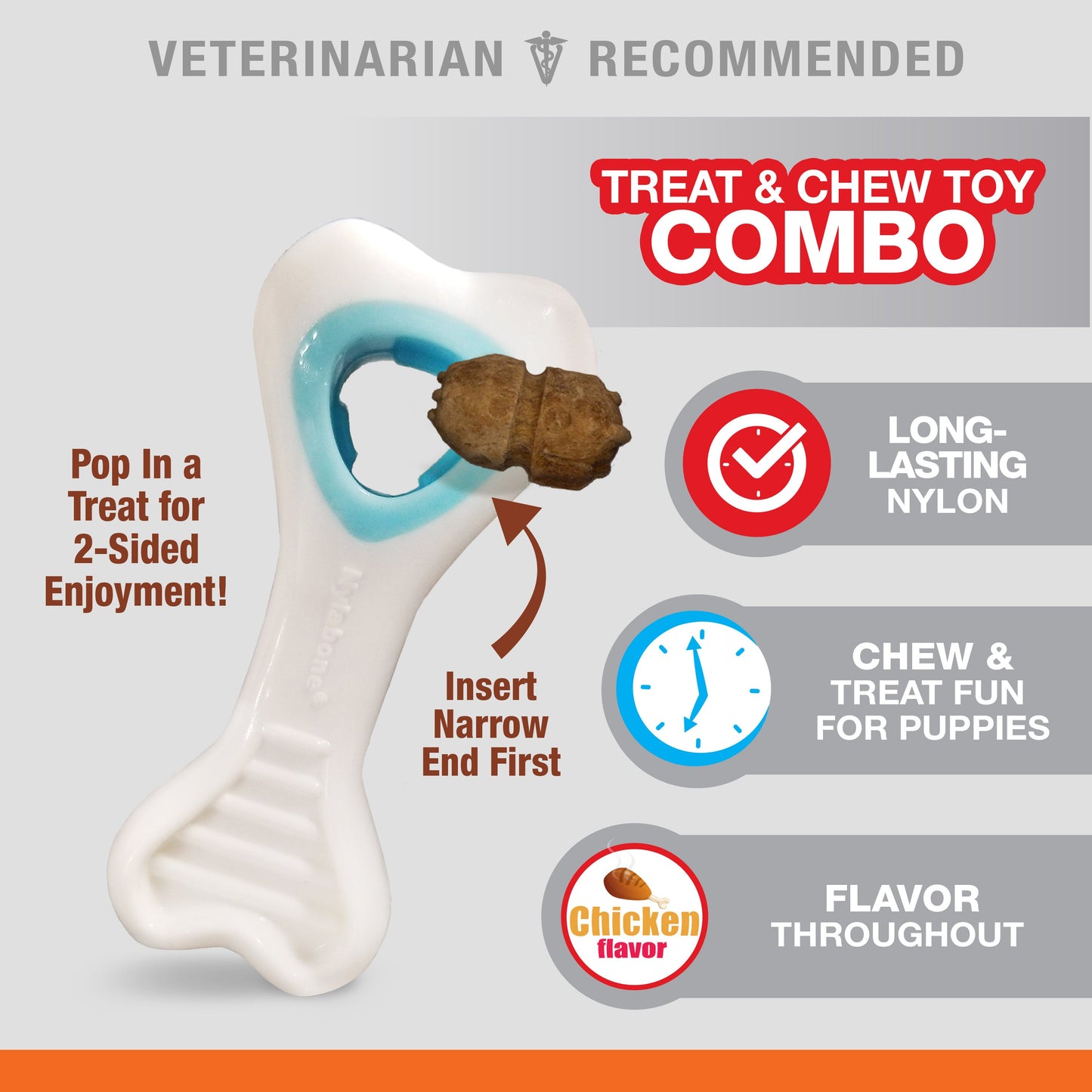 Nylabone Puppy Power Chew Souper Bone  PopIn Puppy Treat Toy Combo Chicken, 1ea/XS/Petite  Up To 15 Lbs. 1 ct