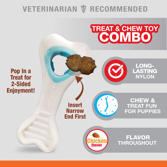 Nylabone Puppy Power Chew Souper Bone  PopIn Puppy Treat Toy Combo Chicken, 1ea/XS/Petite  Up To 15 Lbs. 1 ct