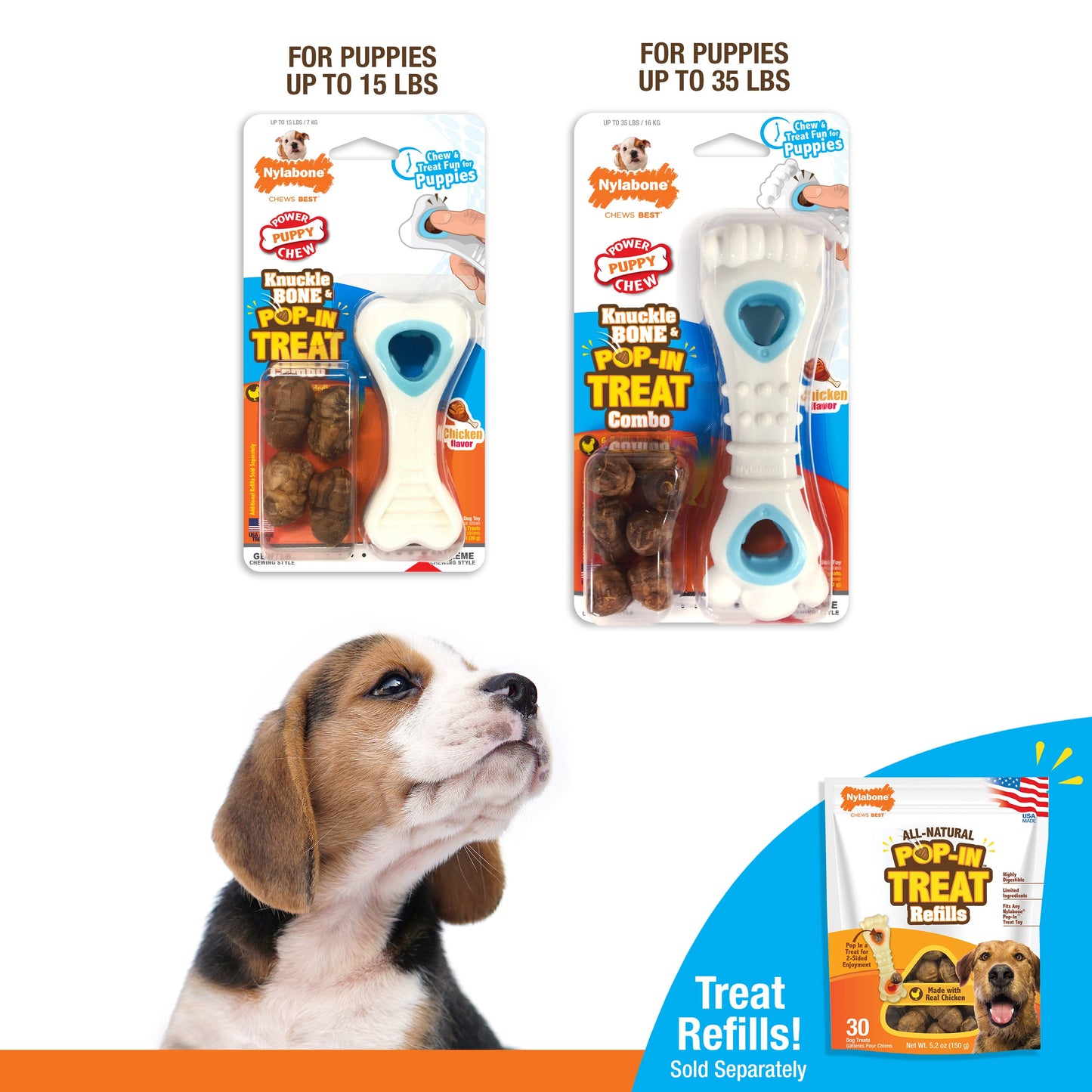 Nylabone Puppy Power Chew Souper Bone  PopIn Puppy Treat Toy Combo Chicken, 1ea/XS/Petite  Up To 15 Lbs. 1 ct