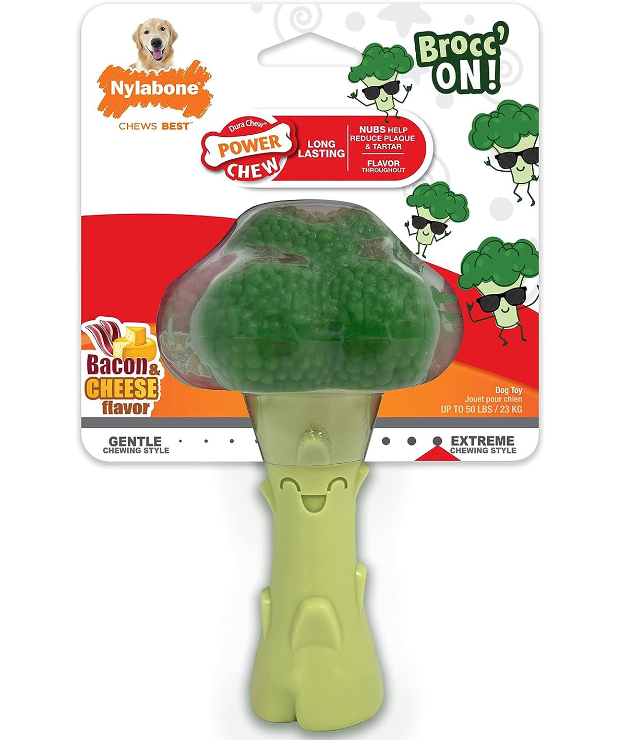 Nylabone Power Chew Broccoli Dog Toy Bacon  Cheese, 1ea/Large/Giant  Up To 50 Lbs. 1 ct