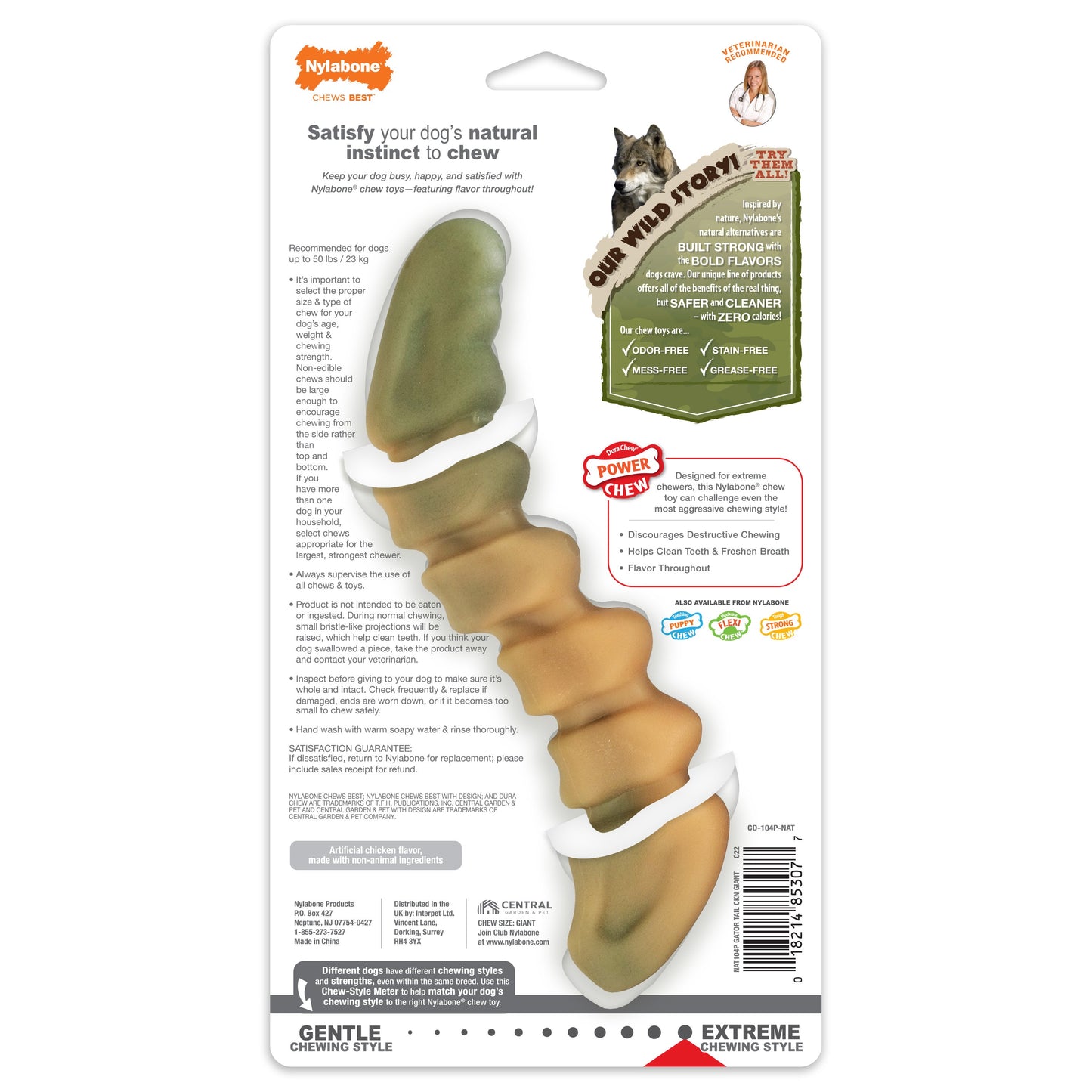 Nylabone Power Chew Gator Tail Alternative Chew Toy Chicken, 1ea/Large/Giant  Up To 50 Lbs. 1 ct