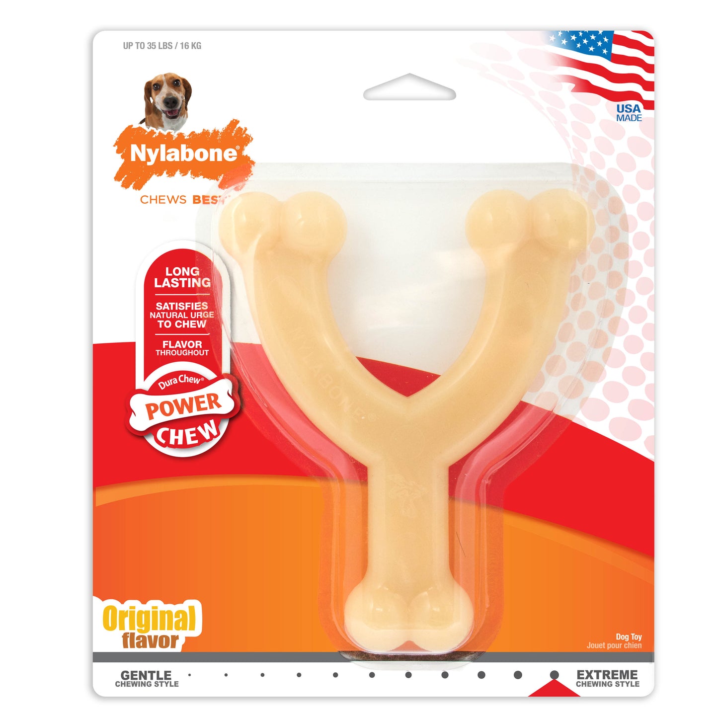 Nylabone Power Chew Original Wishbone Dog Toy Adult Dog Original, Original, 1ea/Medium/Wolf  Up To 35 Lbs. 1 ct