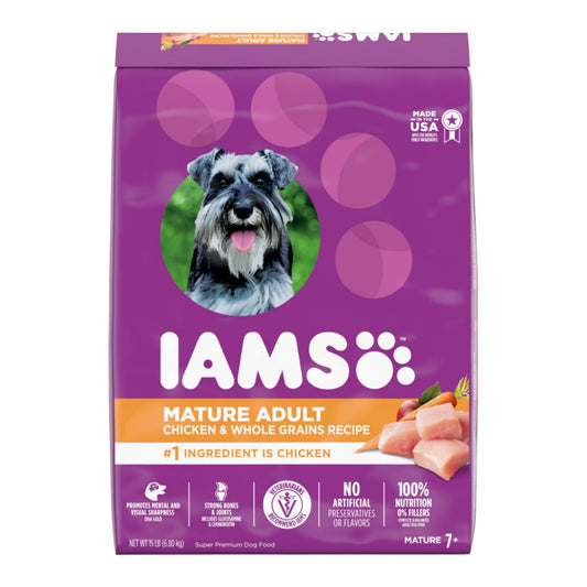 IAMS Mature Adult Senior Dry Dog Food Real Chicken 15lb