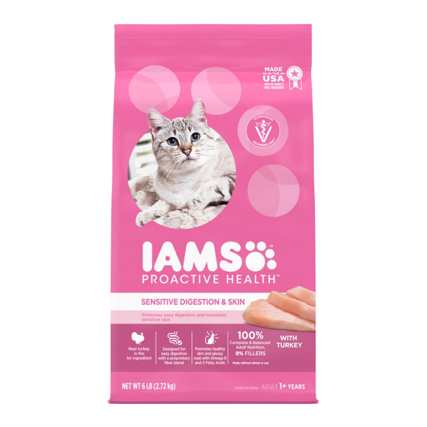 IAMS Proactive Health Sensitive Digestion & Skin Adult Dry Cat Food Turkey 6lb