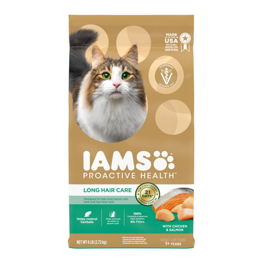IAMS ProActive Health Adult Long Hair Dry Cat Food Chicken & Salmon 6lb