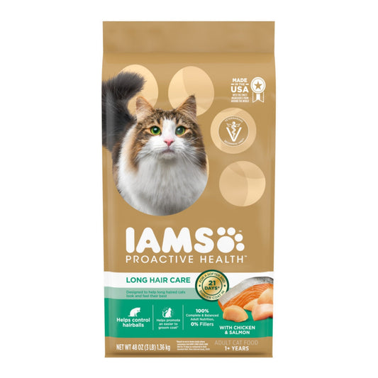 IAMS ProActive Health Adult Long Hair Dry Cat Food Chicken & Salmon 3lb
