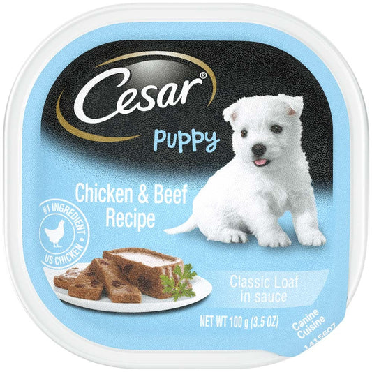 Cesar Classic Loaf in Sauce Puppy Wet Dog Food Chicken & Beef 3.5oz 24pk