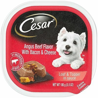 Cesar Loaf & Topper in Sauce Adult Wet Dog Food Angus Beef w/Bacon & Cheese 3.5oz 24pk