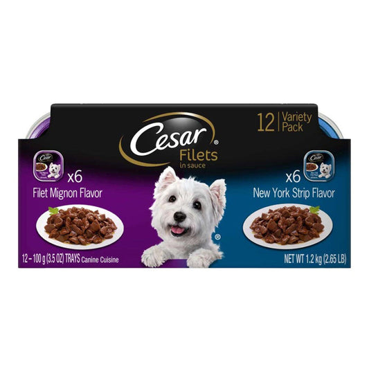 Cesar Filets in Gravy Adult Wet Dog Food Variety Pack (Filet Mignon, New York Strip) 42.3oz 12pk