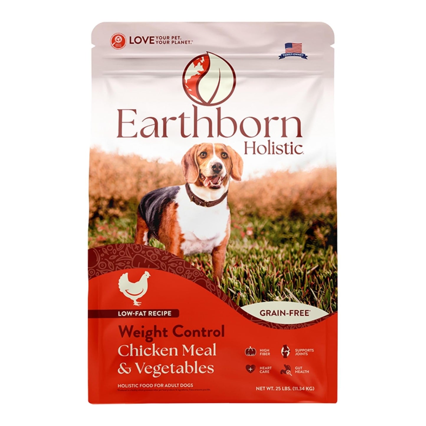 Earthborn Holistic Weight Control Grain-Free Dry Dog Food Chicken Meal & Vegetables 25lb