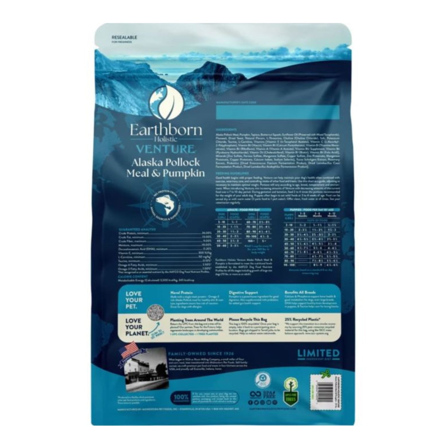 Earthborn Holistic Venture Limited Ingredient Diet Grain-Free Dry Dog Food Alaska Pollock Meal & Pumpkin 25lb