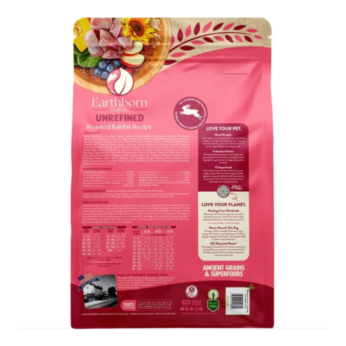 Earthborn Holistic Unrefined Ancient Grains & Superfoods Dry Dog Food Roasted Rabbit 25lb