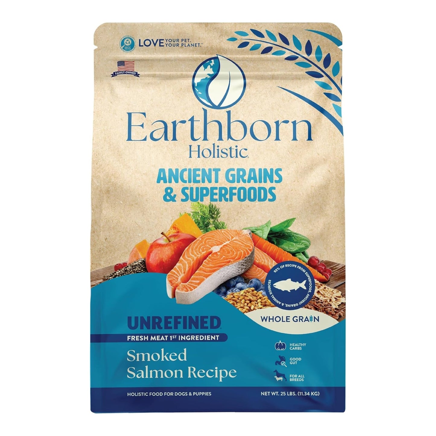 Earthborn Holistic Unrefined Ancient Grains & Superfoods Dry Dog Food Smoked Salmon 25lb