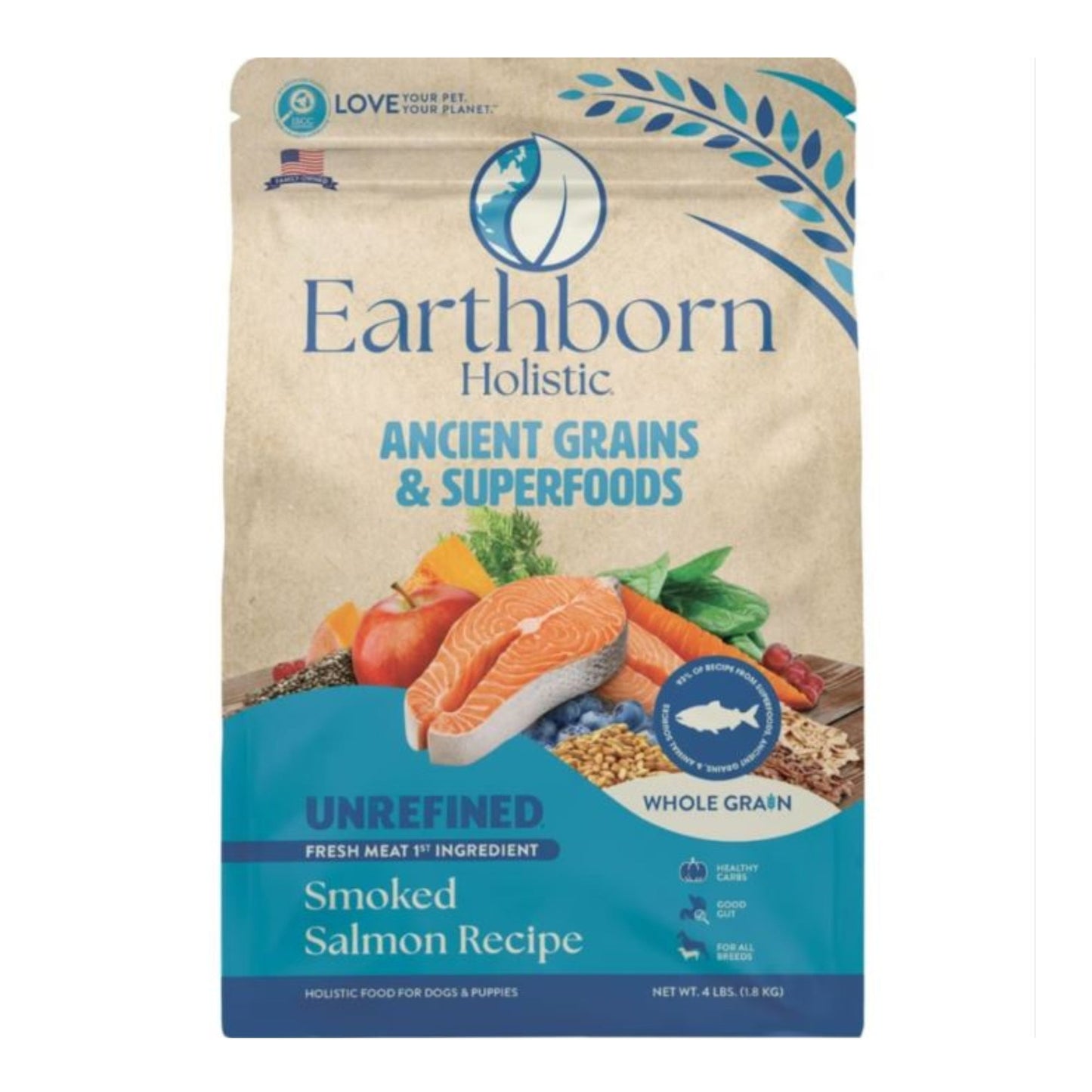 Earthborn Holistic Unrefined Ancient Grains & Superfoods Dry Dog Food Smoked Salmon 4lb
