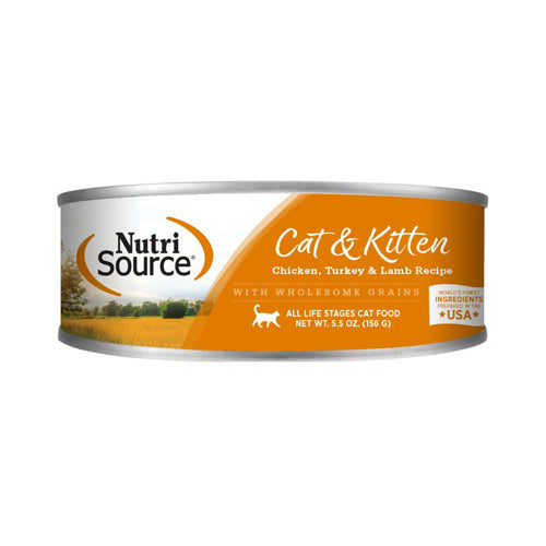 NutriSource Cat & Kitten All Life Stages Canned Cat Food Chicken, Turkey & Lamb 5.5oz