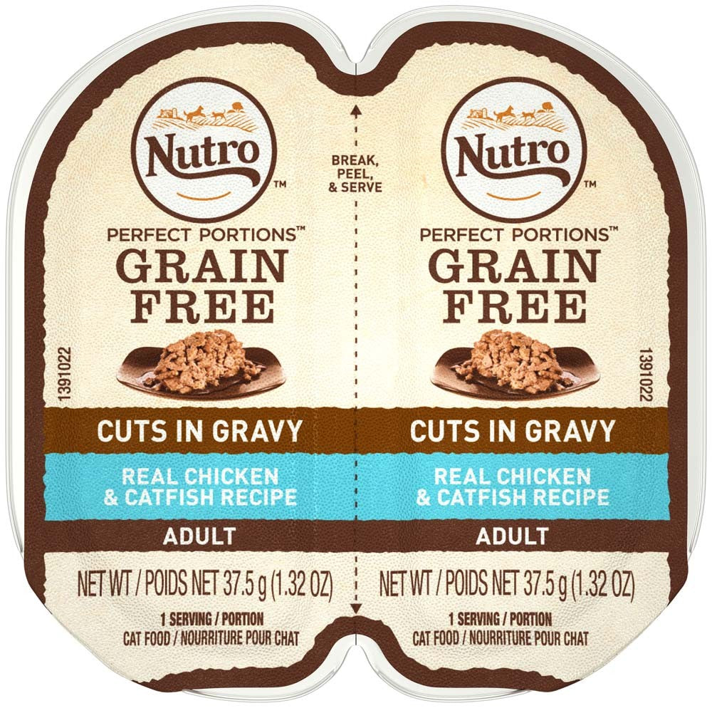Nutro Products Perfect Portions Grain Free Cuts in Gravy Adult Wet Cat Food Chicken & Catfish 2.6oz 12pk