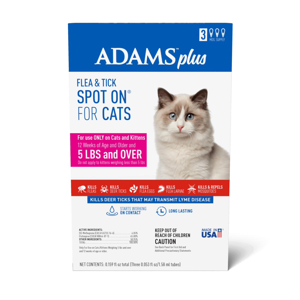 Adams Plus Flea  Tick Spot On for Cats 1ea/Over 5 lb