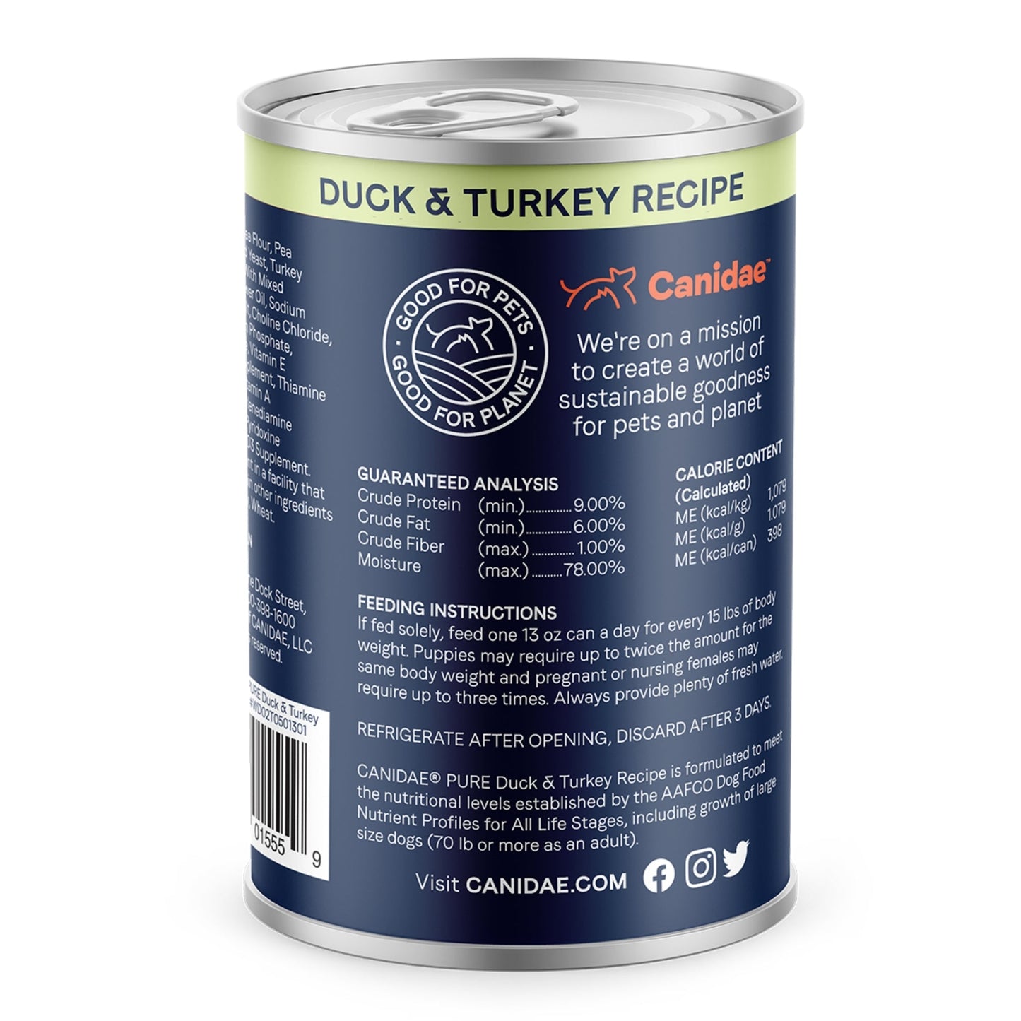 CANIDAE PURE Goodness Grain-Free LID Canned Dog Food Sky Formula w/Duck & Turkey 13oz