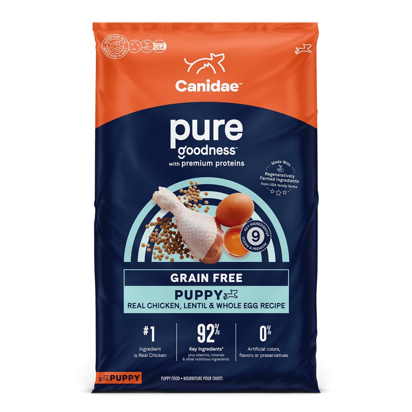 CANIDAE PURE Goodness Grain-Free LID Dry Puppy Food Real Chicken, Lentil & Whole Egg 22lb